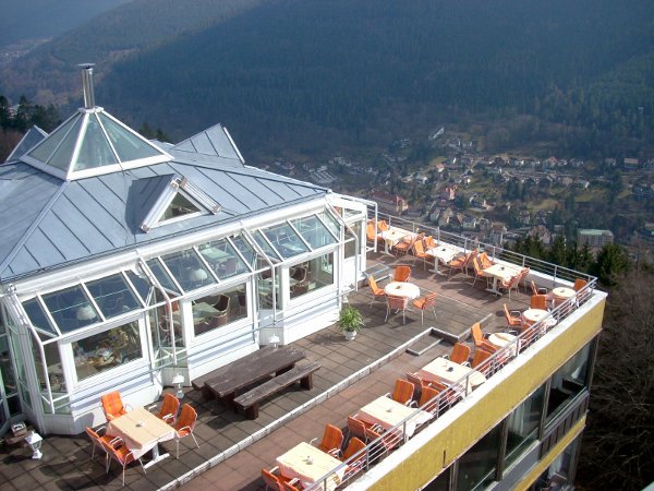 The Sommerberg hotel terrace overlooking Bad Wildbad 300m below.